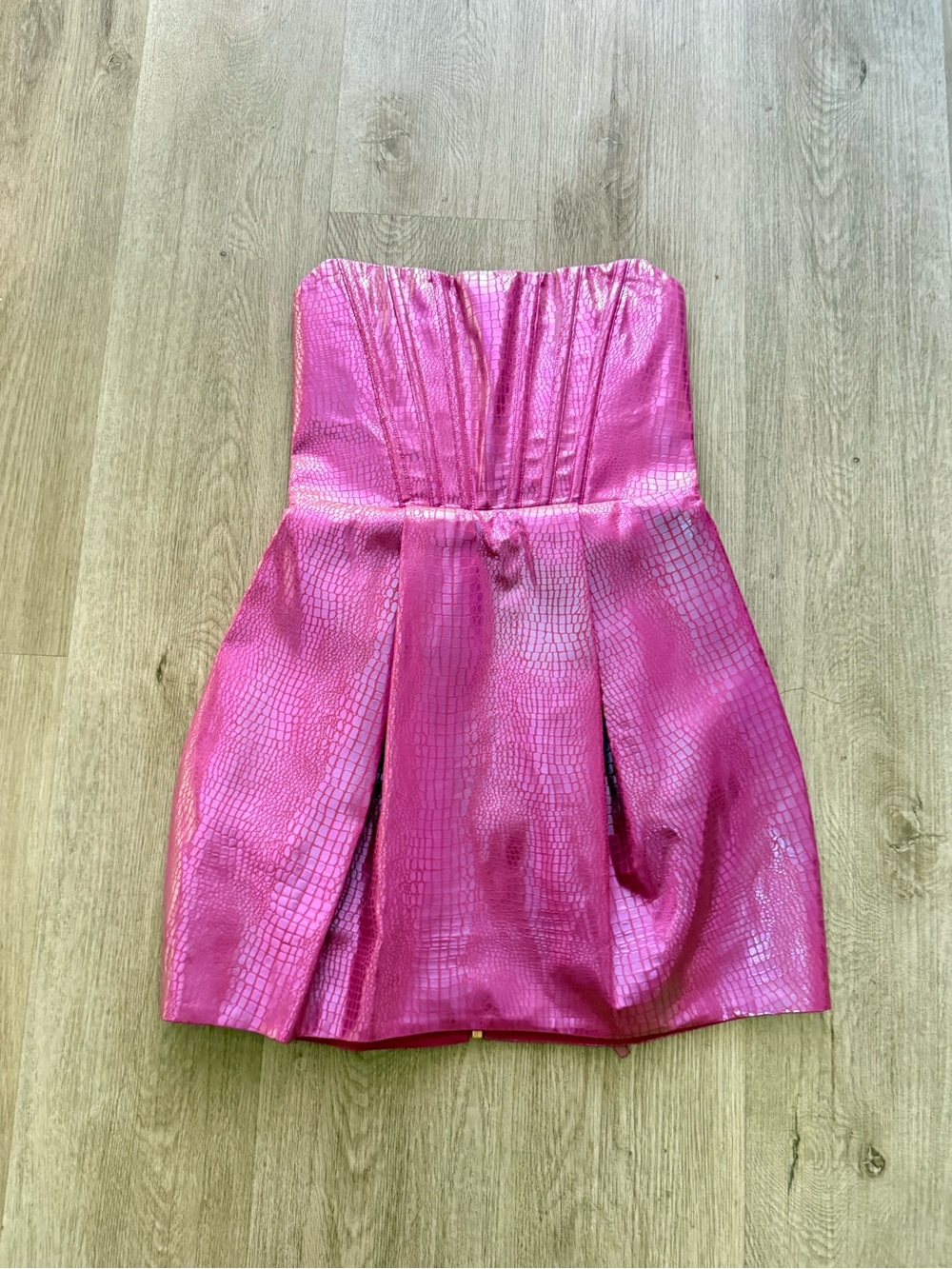 bronx and banco hot pink faux croc print strapless lace up corset mini dress XS